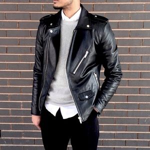 Zara Man Genuine Leather Motorcycle Jacket S